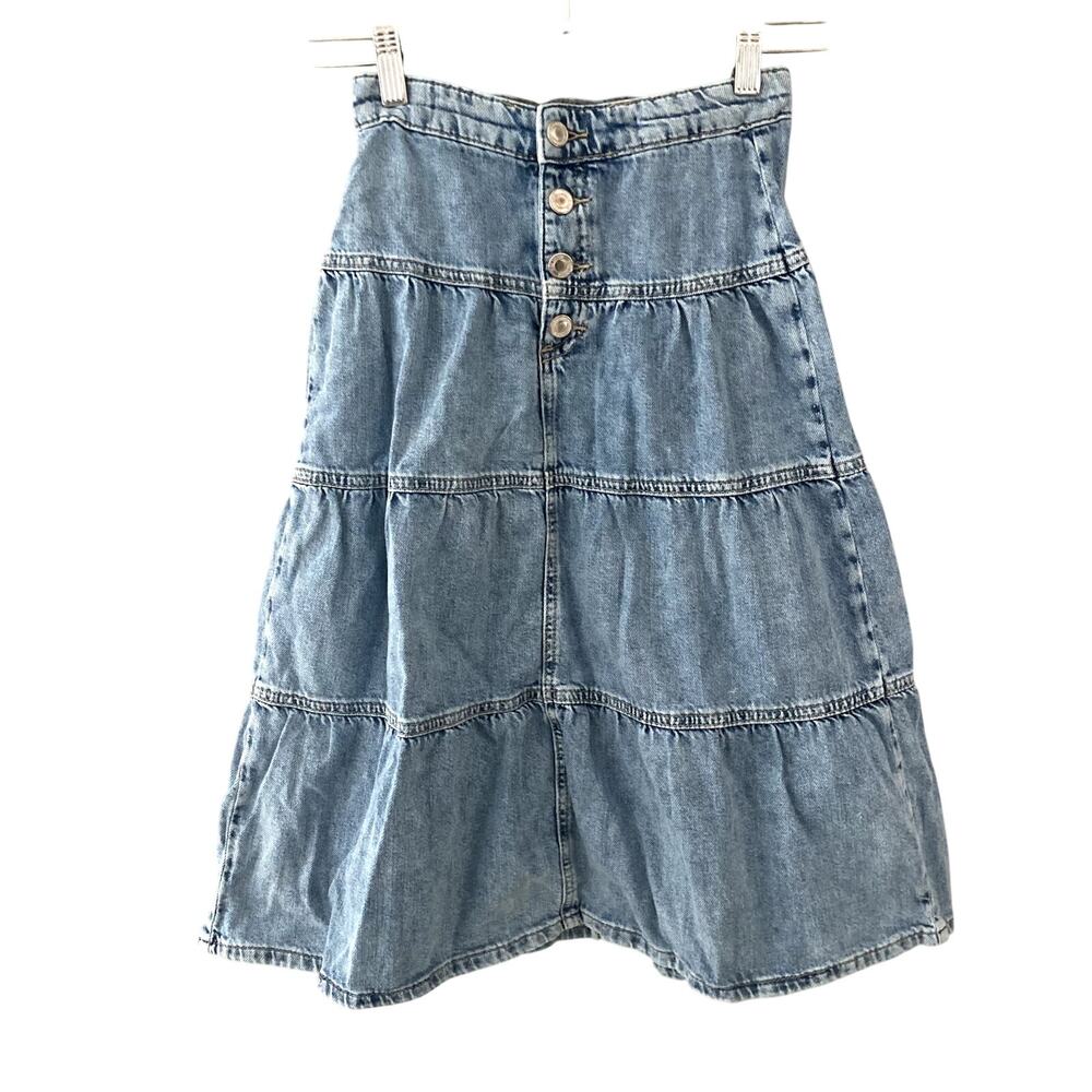 Zara Girls Tiered Midi Denim Skirt 8